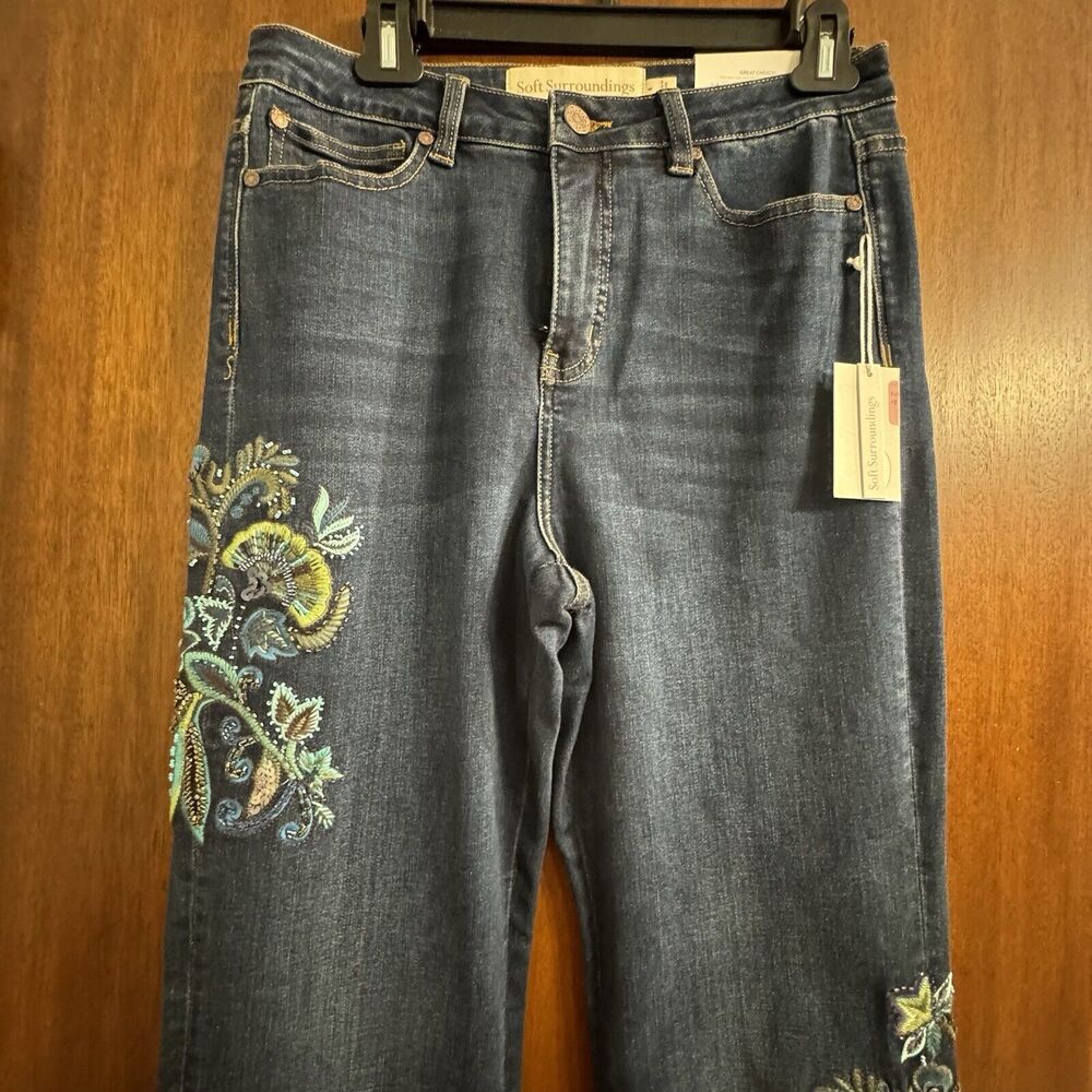Soft Surroundings Women's Boot Cut Jeans - Black with Colorful Embroidery - Picture 6 of 11